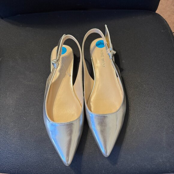Women's Nine West Gold metallic pointy toe flat slingbacks size 7.5. NWT. - Picture 3 of 7